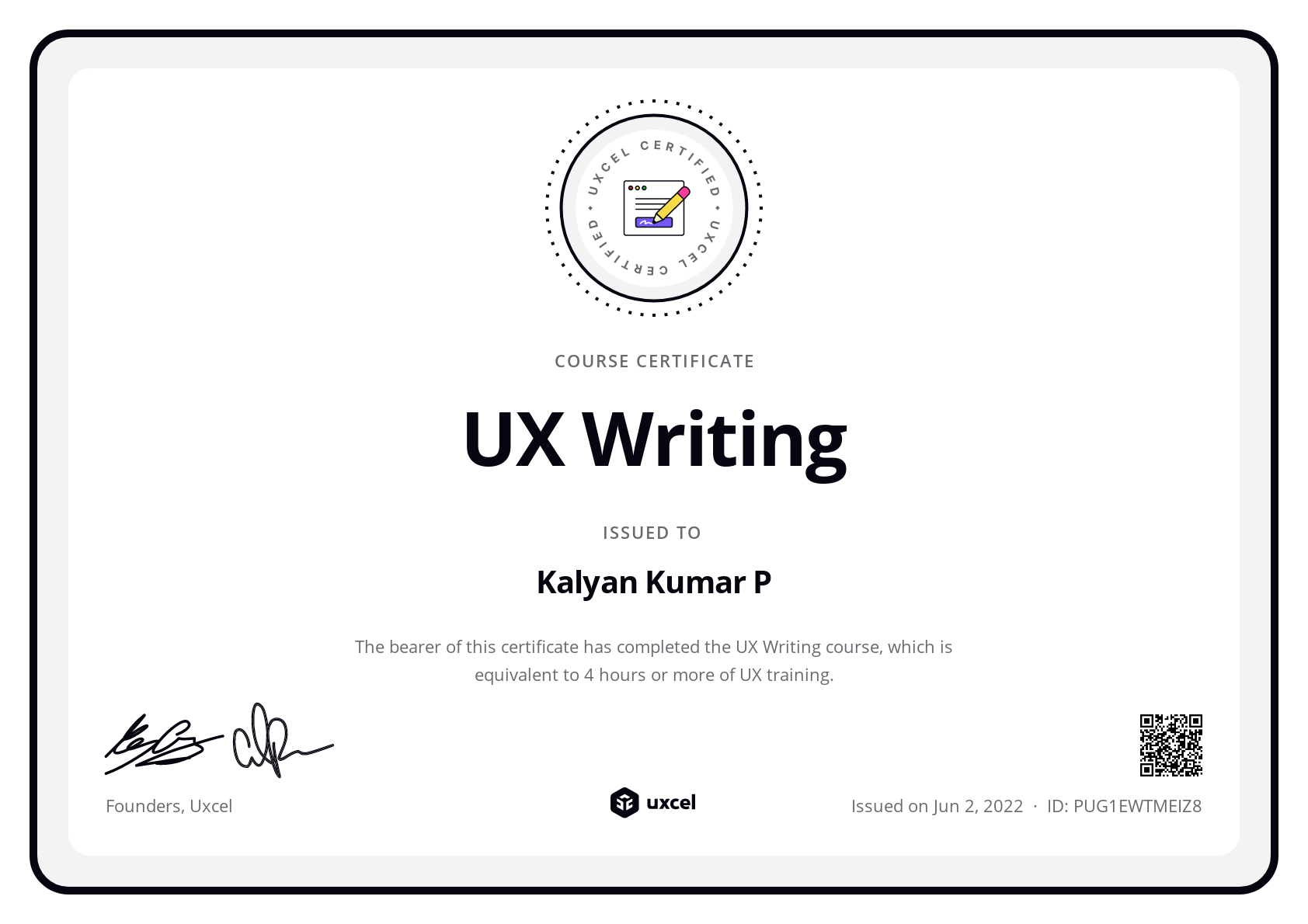 Kalyan Kumar P's certificate